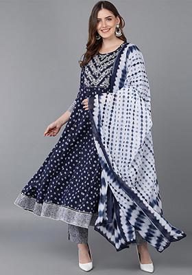 Blue Printed Cotton Kurta Set