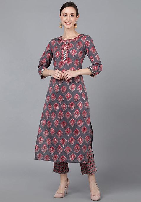 Mauve Printed Cotton Kurta