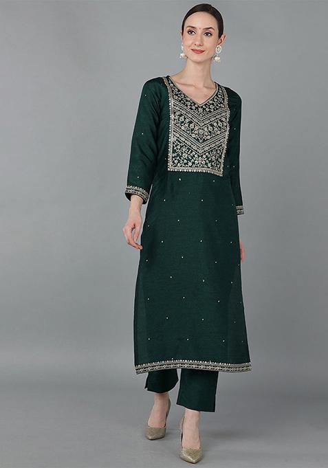 Green Yoke Design Cotton Kurta