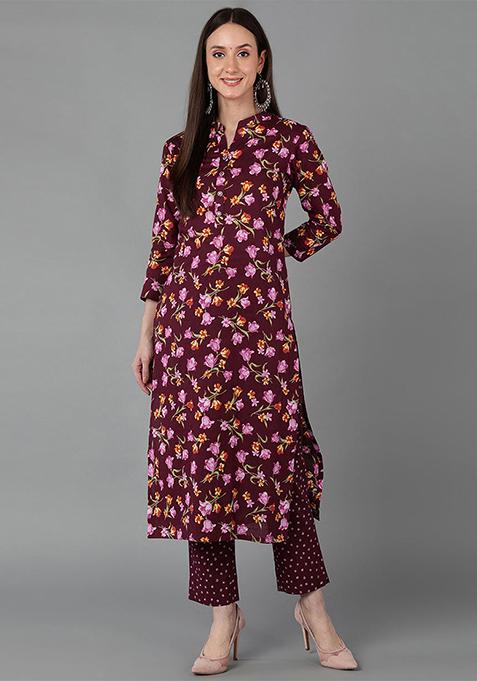 Purple Printed Cotton Kurta