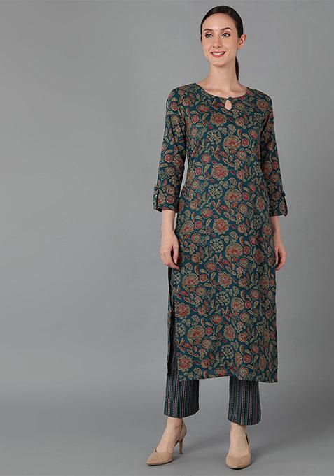 Green Printed Cotton Kurta