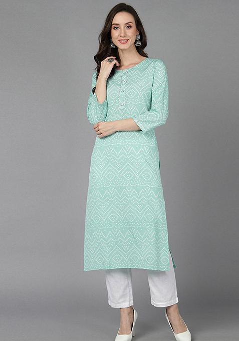 Blue Printed Crepe Kurta