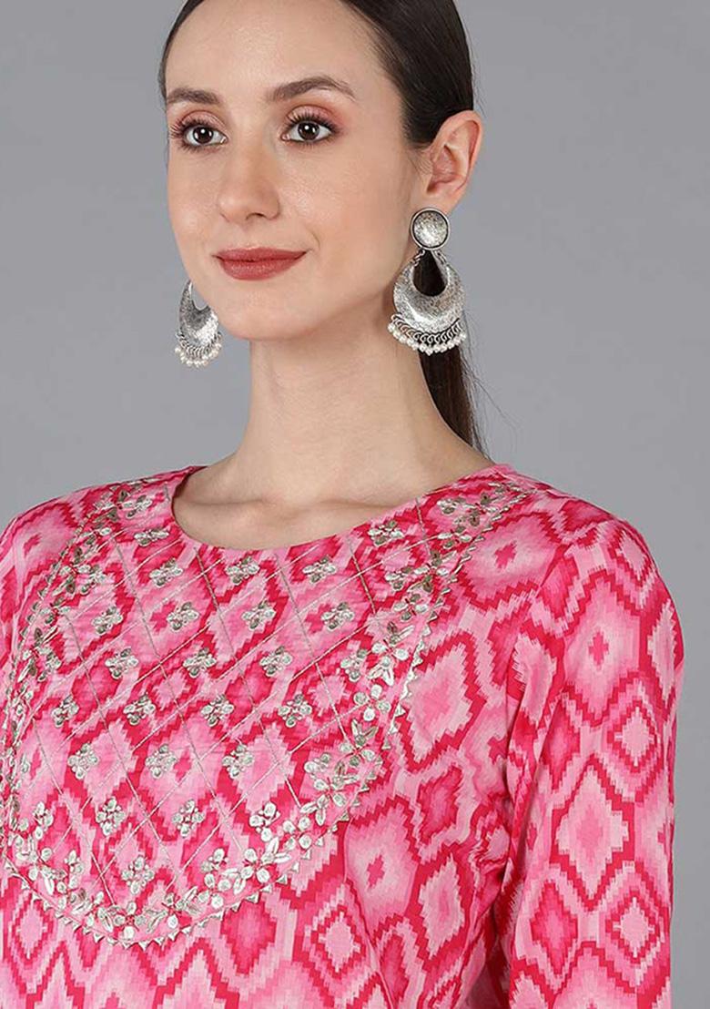 Pink Printed Cotton Kurta Set