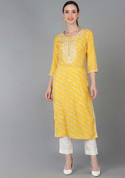 Yellow Printed Silk Blend Kurta