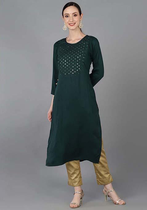 Green Yoke Design Cotton Blend Kurta