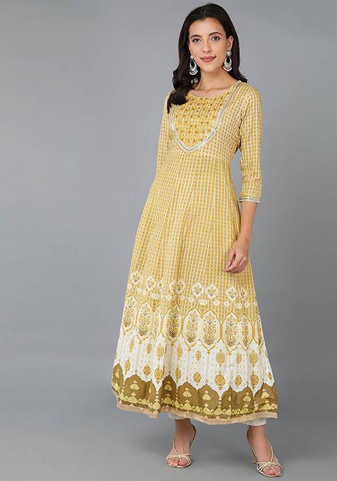 Yellow Yoke Design Cotton Blend Kurta