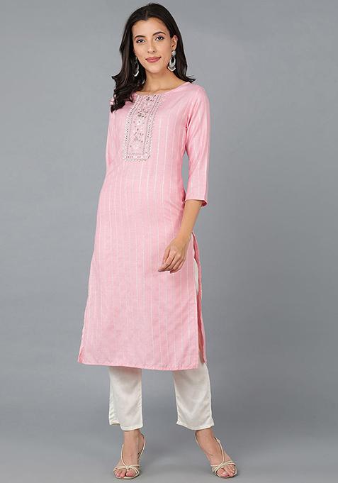 Pink Yoke Design Cotton Kurta