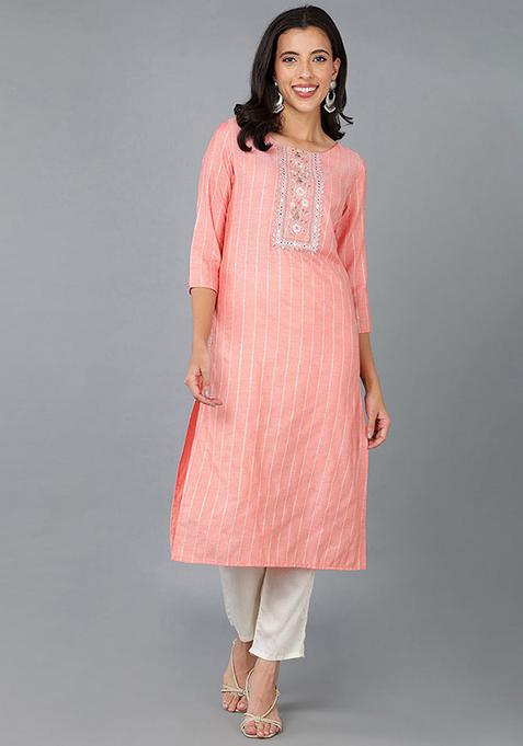 Pink Yoke Design Cotton Kurta