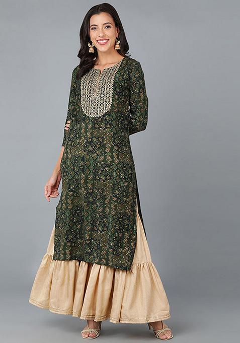 Green Yoke Design Silk Blend Kurta