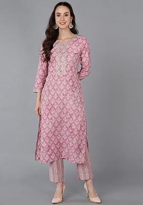 Pink Embroidered Silk Blend Kurta