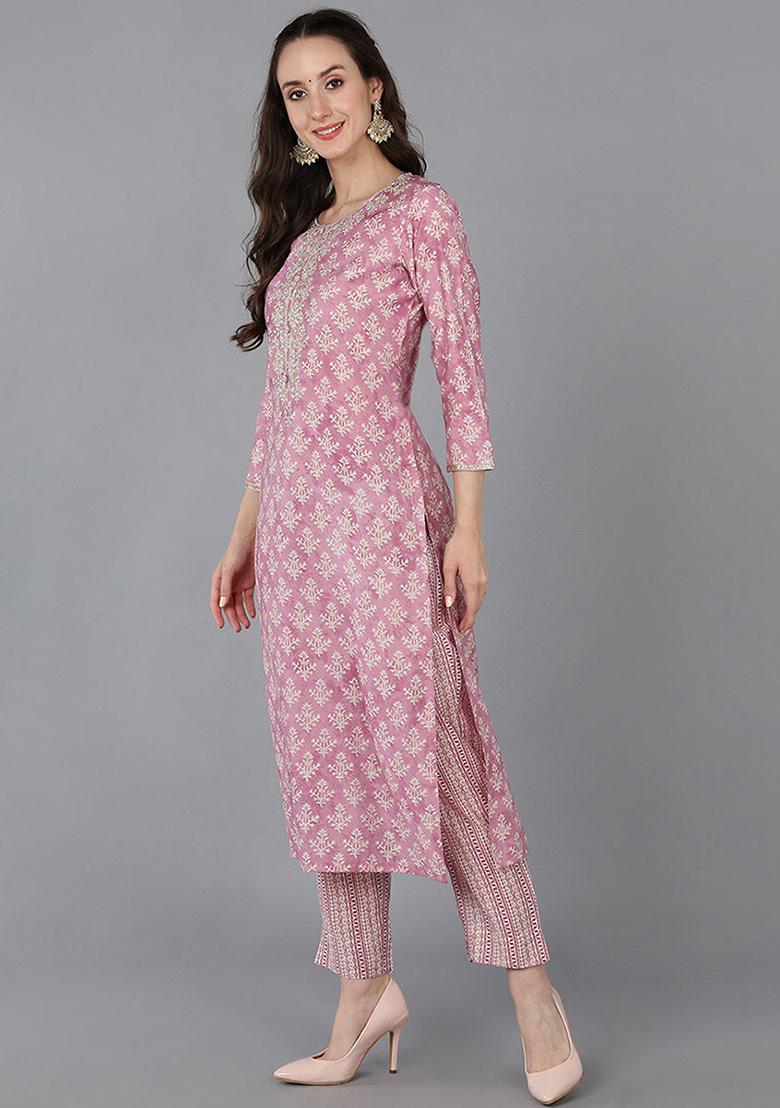 Pink Embroidered Silk Blend Kurta