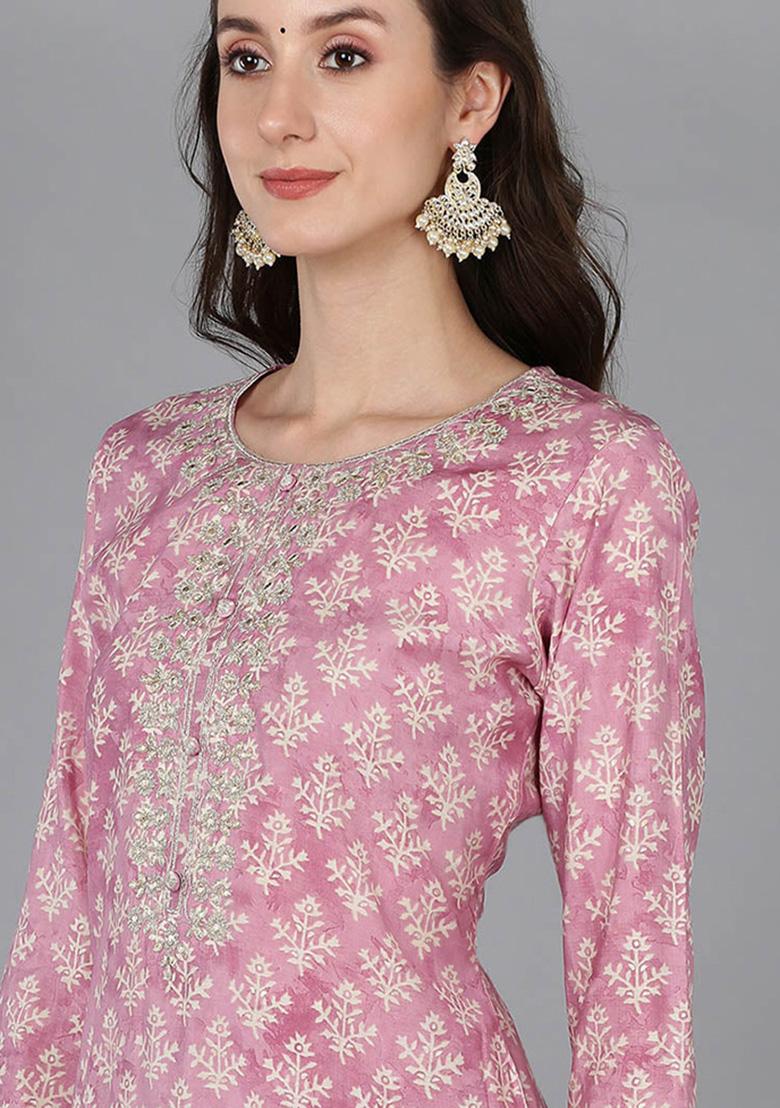 Pink Embroidered Silk Blend Kurta