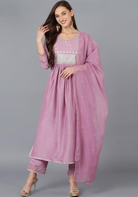 Lavender Solid Silk Blend Kurta Set