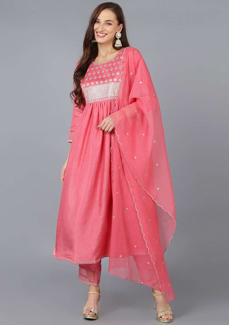 Coral Embroidered Blended Anarkali Set - Indya