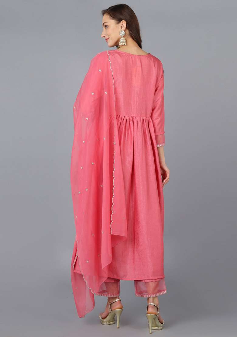Coral Embroidered Blended Anarkali Set - Indya