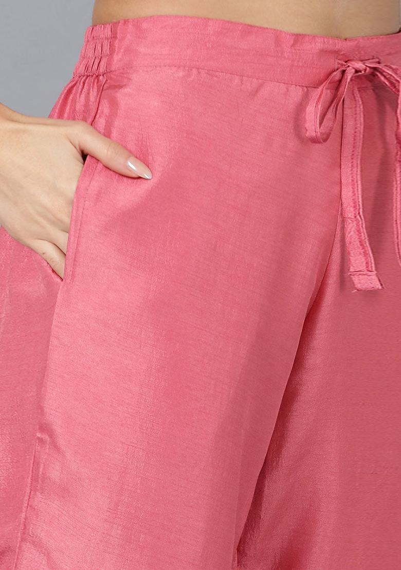 Coral Solid Silk Blend Kurta Set