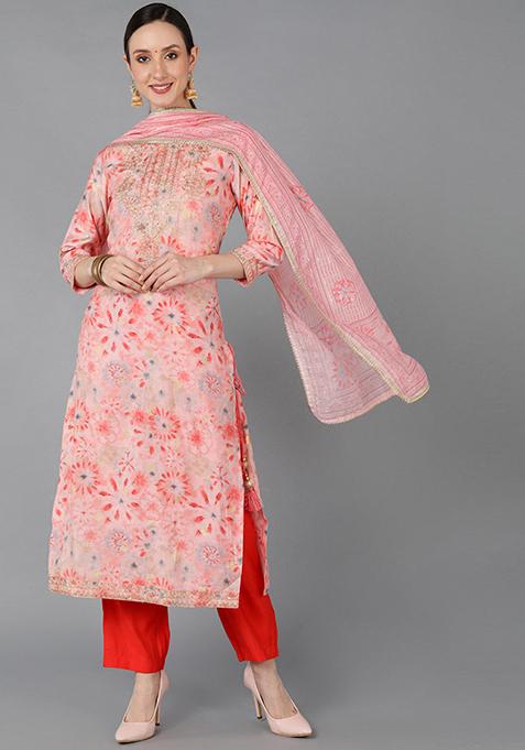 Mustard Printed Silk Blend Kurta Set