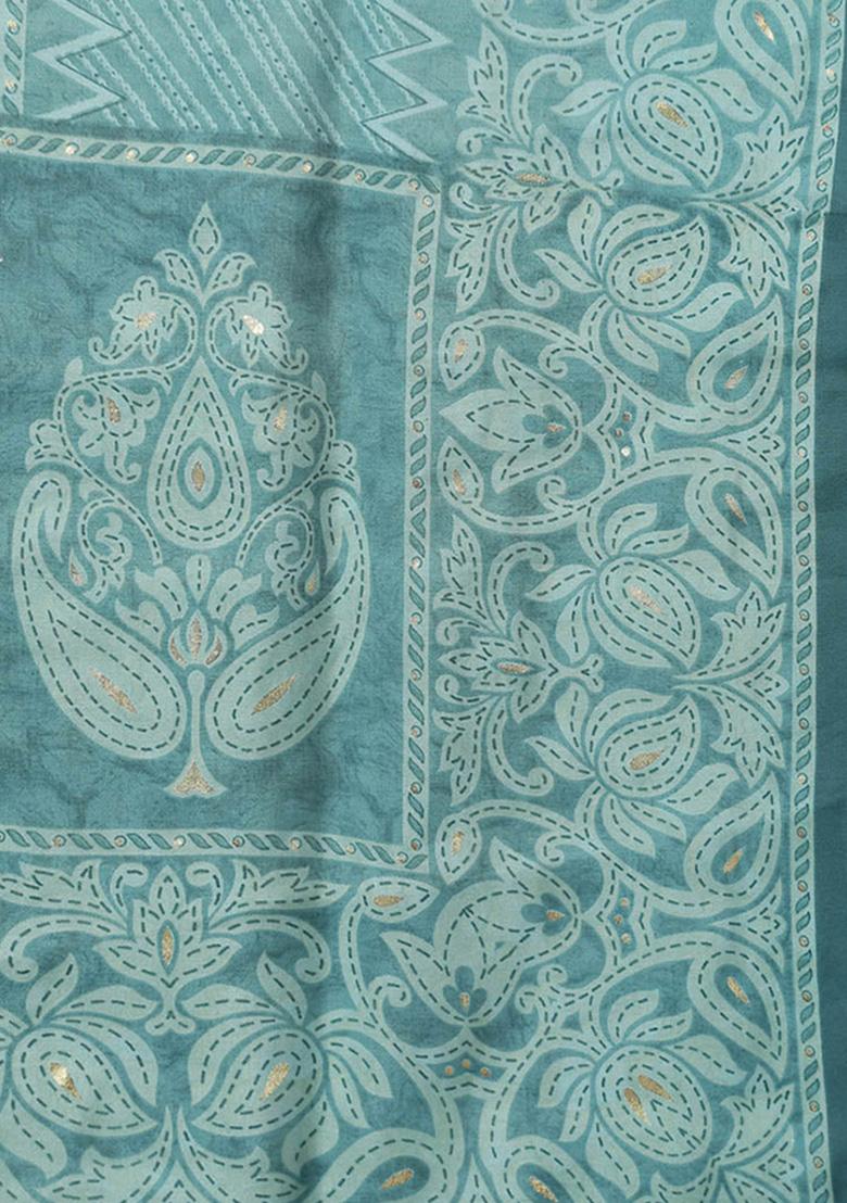 Sea Green Embroidered Silk Blend Kurta Set