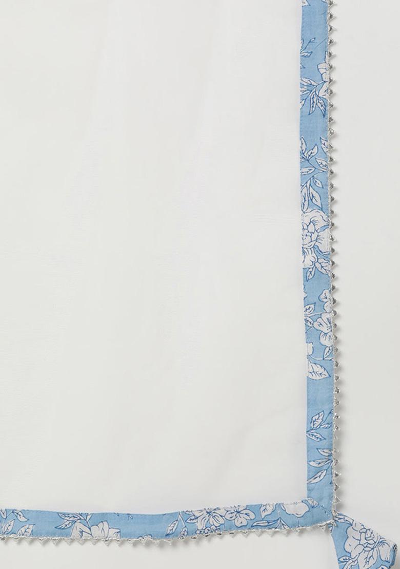 Blue Printed Rayon Blend Kurta Set