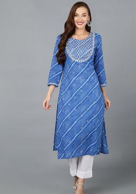 Blue Printed Cotton Kurta