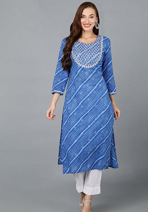 Blue Printed Cotton Kurta