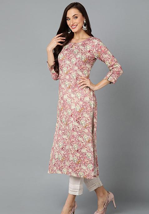 Pink Printed Cotton Kurta