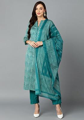 Rama Green Printed Rayon Blend Kurta Set