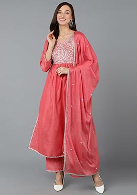 Pink Embroidered Silk Blend Kurta Set
