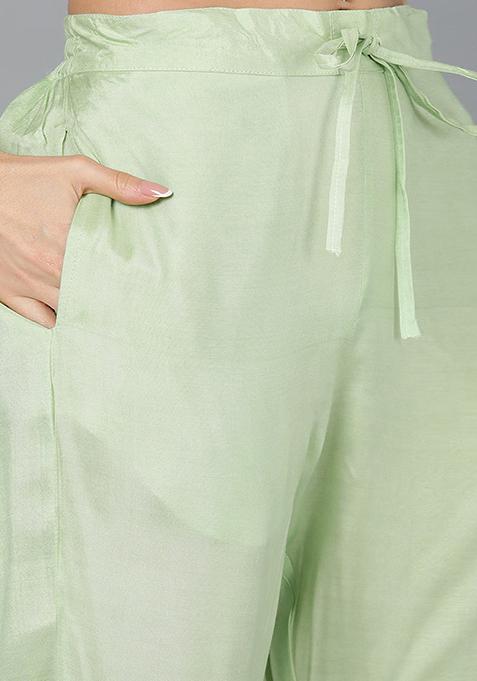 Lime Green Solid Poly Chanderi Kurta Set