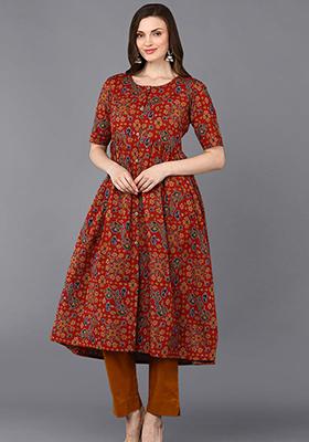 Red Printed Cotton Kurta