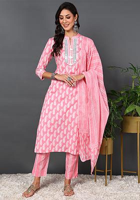 Pink Printed Pure Cotton Kurta Set