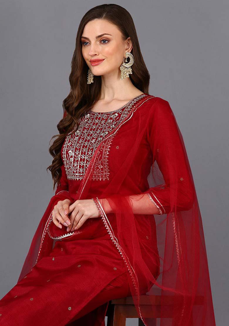 Maroon Rogan Work Silk Blend Kurta Set