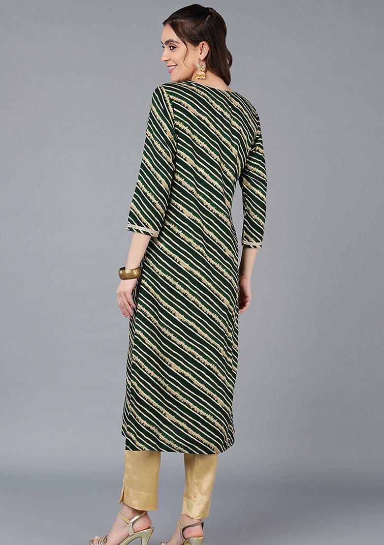 Green Printed Viscose Rayon Kurta