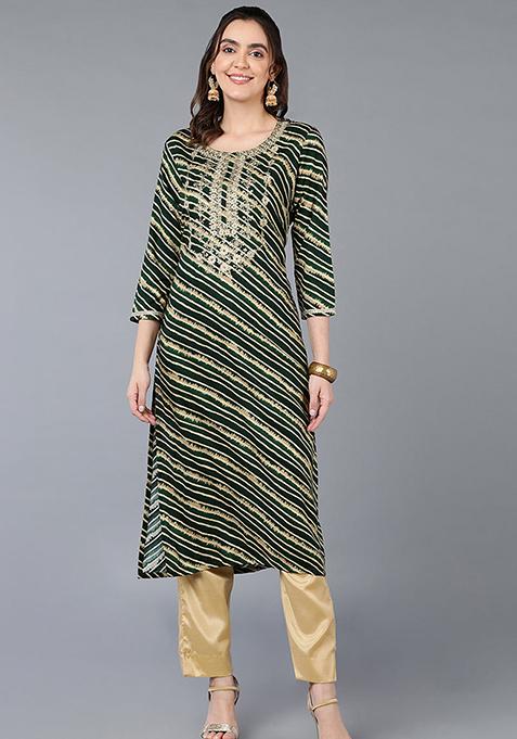 Green Printed Viscose Rayon Kurta