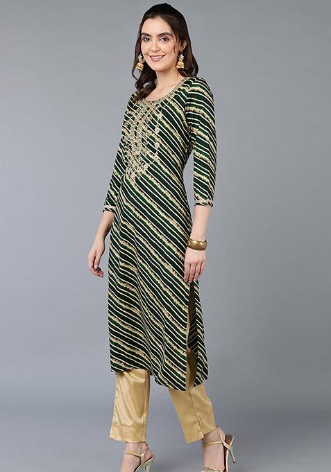 Green Printed Viscose Rayon Kurta
