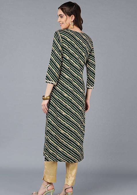 Green Printed Viscose Rayon Kurta