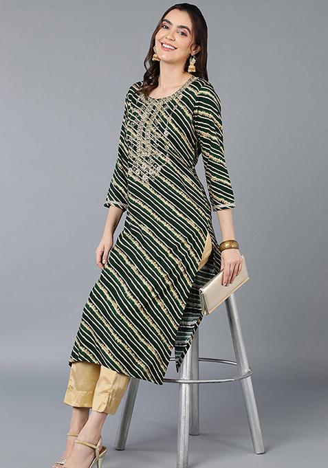 Green Printed Viscose Rayon Kurta