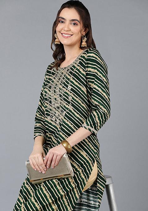 Green Printed Viscose Rayon Kurta