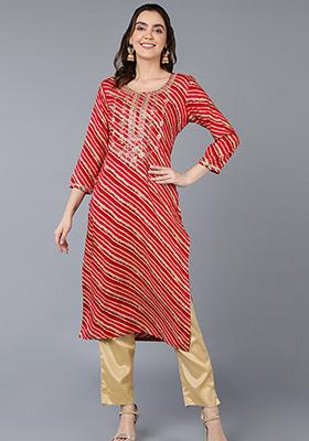 Pink Printed Viscose Rayon Kurta