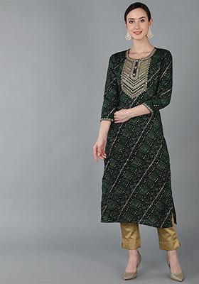 Green Printed Viscose Rayon Kurta