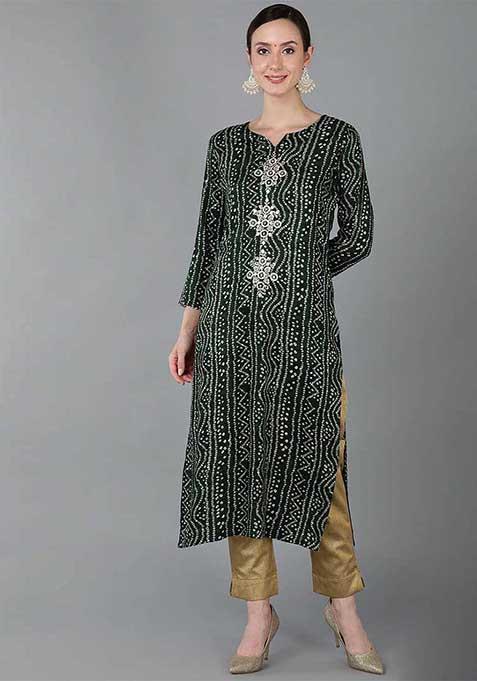 Green Printed Viscose Rayon Kurta