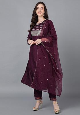 Purple Solid Poly Silk Kurta Set