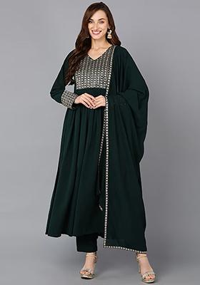 Green Solid Georgette Kurta Set