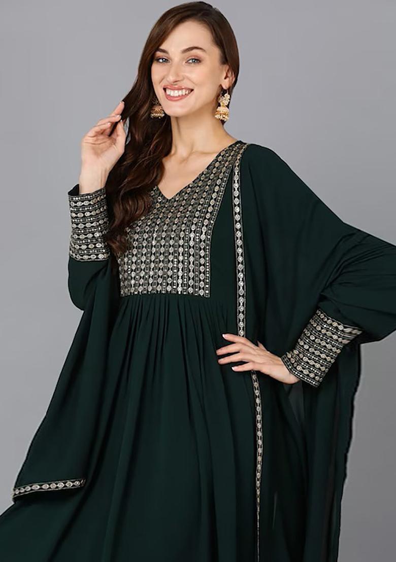 Green Solid Georgette Kurta Set