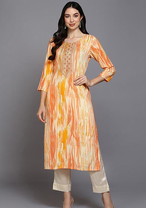 Cream Printed Viscose Rayon Kurta