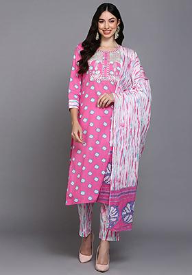 Pink Printed Pure Cotton Kurta Set