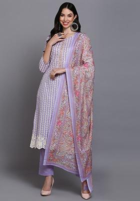 Lavender Printed Rayon Kurta Set