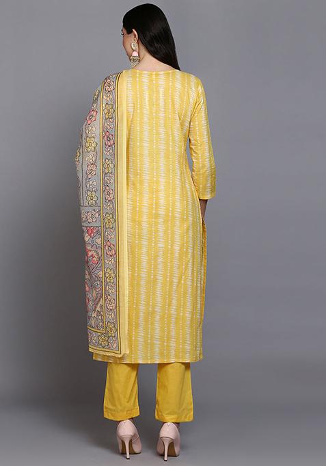 Yellow Printed Rayon Kurta Set