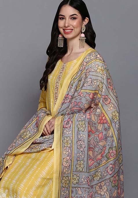 Yellow Printed Rayon Kurta Set