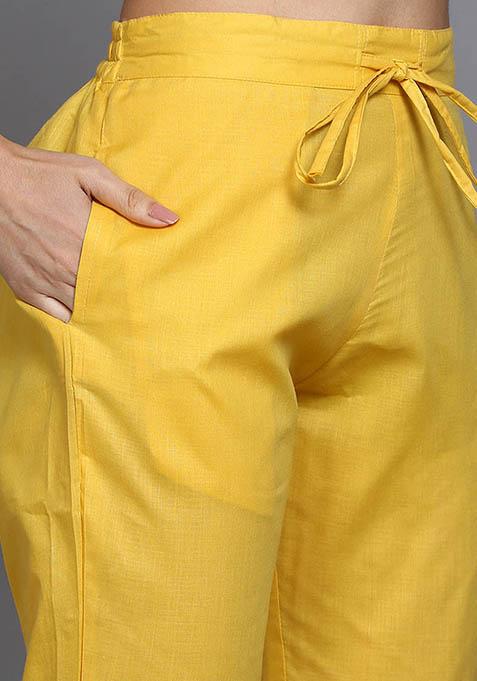 Yellow Printed Rayon Kurta Set